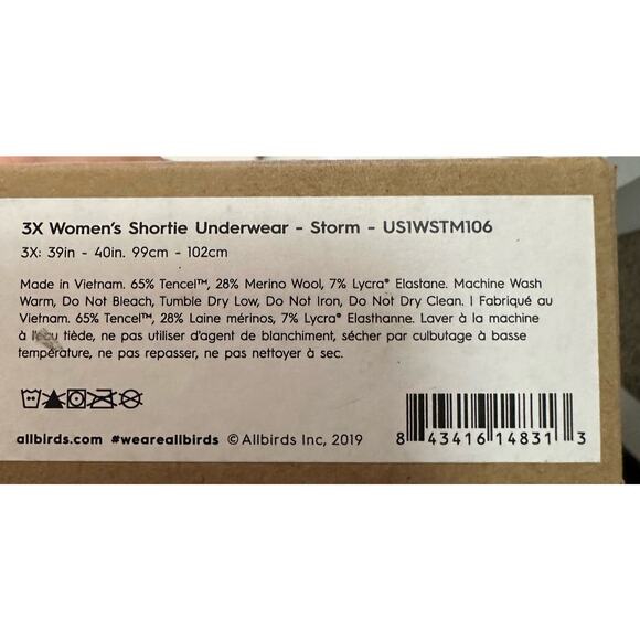 allbirds Women's Shortie Underwear Panties 'Storm' Size 3X New in Box - Picture 4 of 4